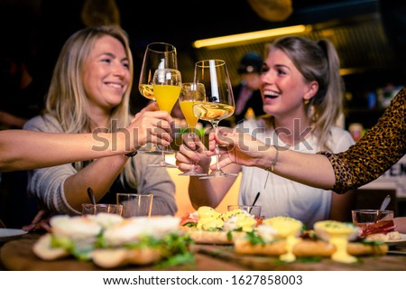 Girls having fun while drinking Wine during a brunch