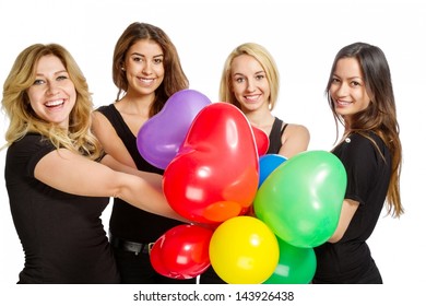 Girls having a party with balloons on white background - Shutterstock ID 143926438
