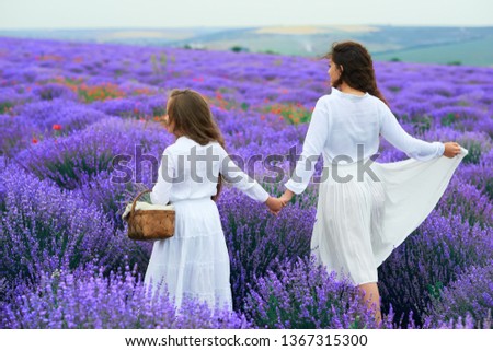 girls are in the lavender flower field, beautiful summer landscape