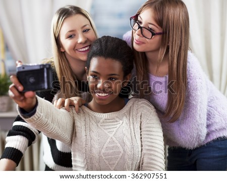 Girls Making A Self Photos At Home Teen Girls Making A Selfie Photos With Retro Girls Making A Self Photos At Home Teen Girls Making A Selfie Photos With Retro