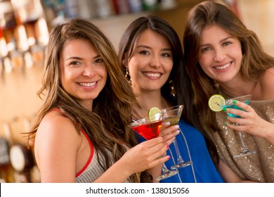 Girls Night Out Having Drinks At The Bar