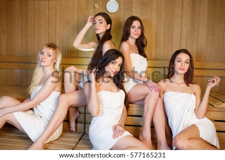 Girls relaxing in the sauna.