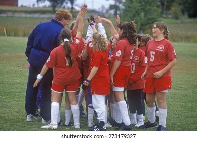 Girls Soccer Team In Pre-game Huddle, Vermont