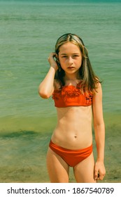 girls in summer time. Girl in a swimsuit on vacation. Teenager girl 10 years old. Summer portrait