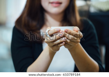 girls women hand holding latte coffee