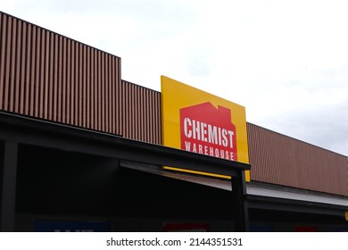 Gisborne, Australia 9 April 2022: Chemist Warehouse Sign In Shopping Centre