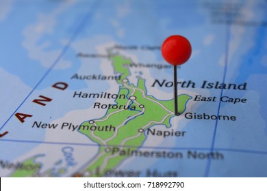 Gisborne New Zealand Map Gisborne Pinned On Map New Zealand Stock Photo 718992790 | Shutterstock