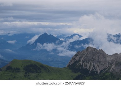 Giswilerstock and Stanserhorn on a rainy summer day.