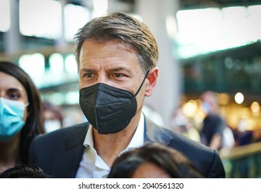 Giuseppe Conte, President Of The Five Star Movement, Wears A Surgical Mask Due To The Covid-19 Coronavirus. Turin, Italy - September 2021