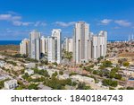Givat Olga skyline, located on Hadera west side, with The Mediterranean Sea in the background, Aerial image.