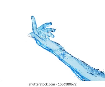 Giving Hand Gesture, Skin Made Of Water Fluid