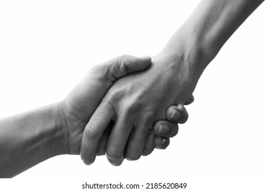 Giving A Helping Hand Isolated Black And White. 