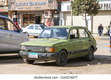 Giza, Egypt - January 26, 2021: Old Green Hatchback SEAT Fura In A City Street.