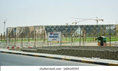 Giza Plateau, Cairo / Egypt - May 25, 2019: Construction Of The New Grand Egyptian Museum (Giza Museum), Museum Of Artefacts Of Ancient Egypt Scheduled For Opening In 2020