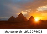 Giza Pyramid Complex at amazing sunset - Cairo, Egypt