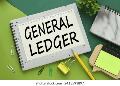 GL - General Ledger two different backgrounds. Green colour. text on a notepad