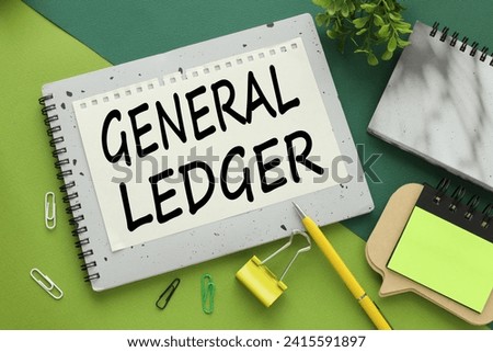GL - General Ledger two different backgrounds. Green colour. text on a notepad