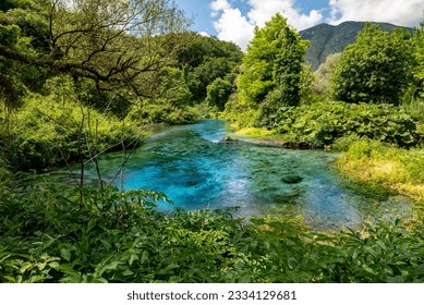 Glacial clear water in Albania's Blue eye