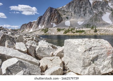 Glacial Drift Deposited Car-sized Boulders At Lookout Lake In The Medicine Bow Wilderness Of Southwestern Wyoming. Stream Fed Lakes Are The Result Of Snowmelt Even In The Middle Of Summer.