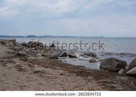 Glacial erratics on the sandy Baltic Sea beach from the Weichselian glaciation between Sierksdorf and Neustadt in Holstein in the Bay of Luebeck (Lübecker Bucht)                             