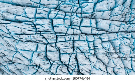 Glacial Glacier White And Blue Ice Texture Structure Top Down Aerial View Vatnajokull