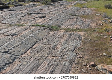 Glacial grooves caused by ice-flow at Oorlogskloof 300 million years ago. Rocks frozen into the sole of the glacier scratched groves into the underlying basement rocks, Niewoudtville, South Africa.