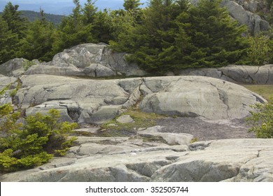 Glacial Grooves And Rounded Outcrops In Bedrock Near Summit Of Mt. Kearsarge, New Hampshire, Horizontal Image.