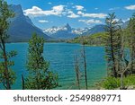 Glacial Peaks Above an Alpine Lake on St Mary Lake in Glacier National Park in Montana