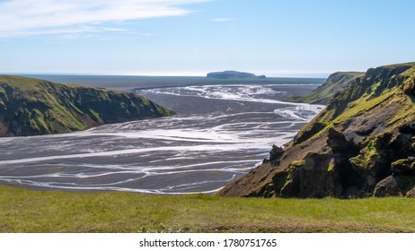 Glacial River Delta. Winding River Reaches Coastal Plain In South Iceland.