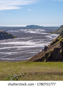 Glacial River Delta. Winding River Reaches Coastal Plain In South Iceland.