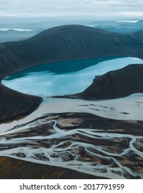 A Glacial Rivers From Above. Aerial Photograph Of The River Streams From Icelandic Glaciers. Beautiful Art Of The Mother Nature Created In Iceland. Wallpaper Background High Quality Photo
