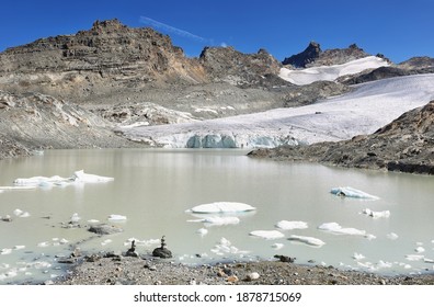 Glacier du Grand Mean and lake above the cirque des Evettes in the vanoise national park, french alps