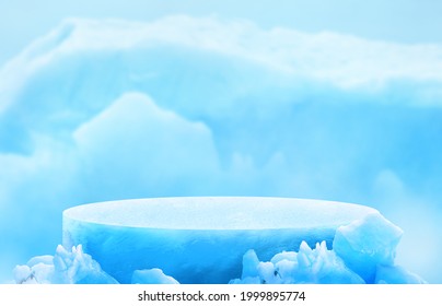 Glacier ice podium for mockup display or presentation of products. Advertising theme concept. - Shutterstock ID 1999895774