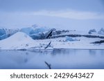 Jökulsarlon Glacier Lagoon. Beautiful blue hour, shot with Canon Eos R5, Jan 2024