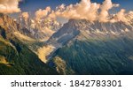 glacier Mer de Glace in the summer with Grandes Jorasses