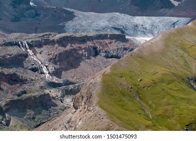 The Glacier Of Mount Kazbek In Khevi, Province Of The Kazbegi Municipality In Georgia.