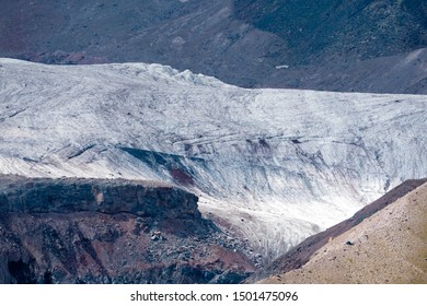 The Glacier Of Mount Kazbek In Khevi, Province Of The Kazbegi Municipality In Georgia.