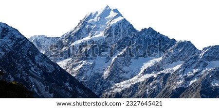 Glacier mountain covered with snow during daytime isolated on white background.