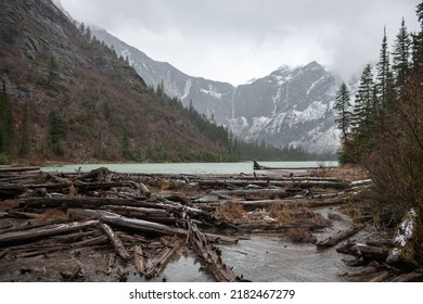 Glacier National Park On A Cold, Winter Day In The State Of Montana