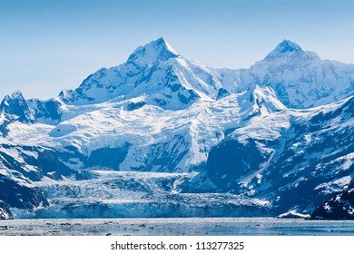 Glacier and snow capped mountains in the Glacier Bay National Park, Alaska