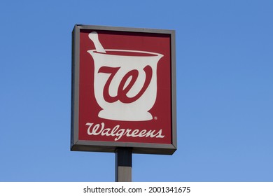 Gladstone, OR, USA - Jun 18, 2021: Closeup of the Walgreens sign outside one of its locations in Gladstone, Oregon. Walgreen Company, doing business as Walgreens, is an American pharmacy store chain.