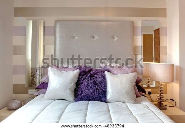 Glamerous Bed Dressed Brightly Colored Cushions Royalty