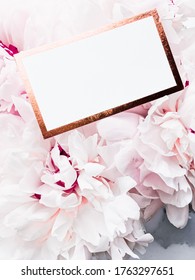 Glamorous Business Card Or Invitation Mockup And Bouquet Of Peony Flowers, Wedding And Event Branding Design