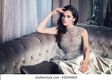 Glamorous Fashion Model Woman In Celebrity Interior