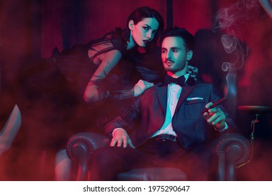 Glamorous Lifestyle. Beautiful Elegant Couple In Fashionable Evening Clothes Posing In A Luxury Apartment. Fashion Shot.