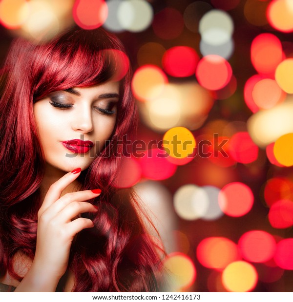 Glamorous Redhead Woman Long Red Wavy Stock Photo Edit Now