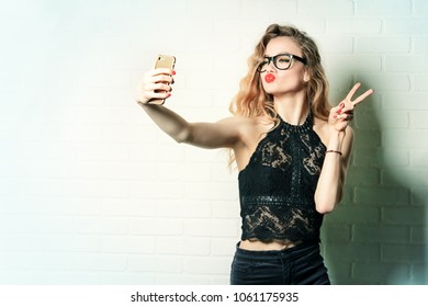 Glamorous Sexy Girl Making Selfie At A Night Party. Beauty, Fashion. Entertainment.