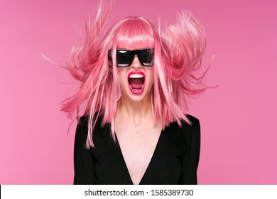 Cheerful Glamorous Woman Pink Hair Glasses Stock Photo 1656623323 ...