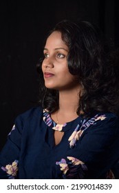 Glamour Confident South Asian Teen Girl Women Studio Photography Pose With Blue Short And Blouse With Nice Hair Layer Cut. 