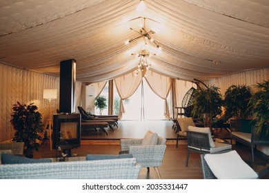 Glamping Luxury Camping. Glamorous Camp Lounge At Forest